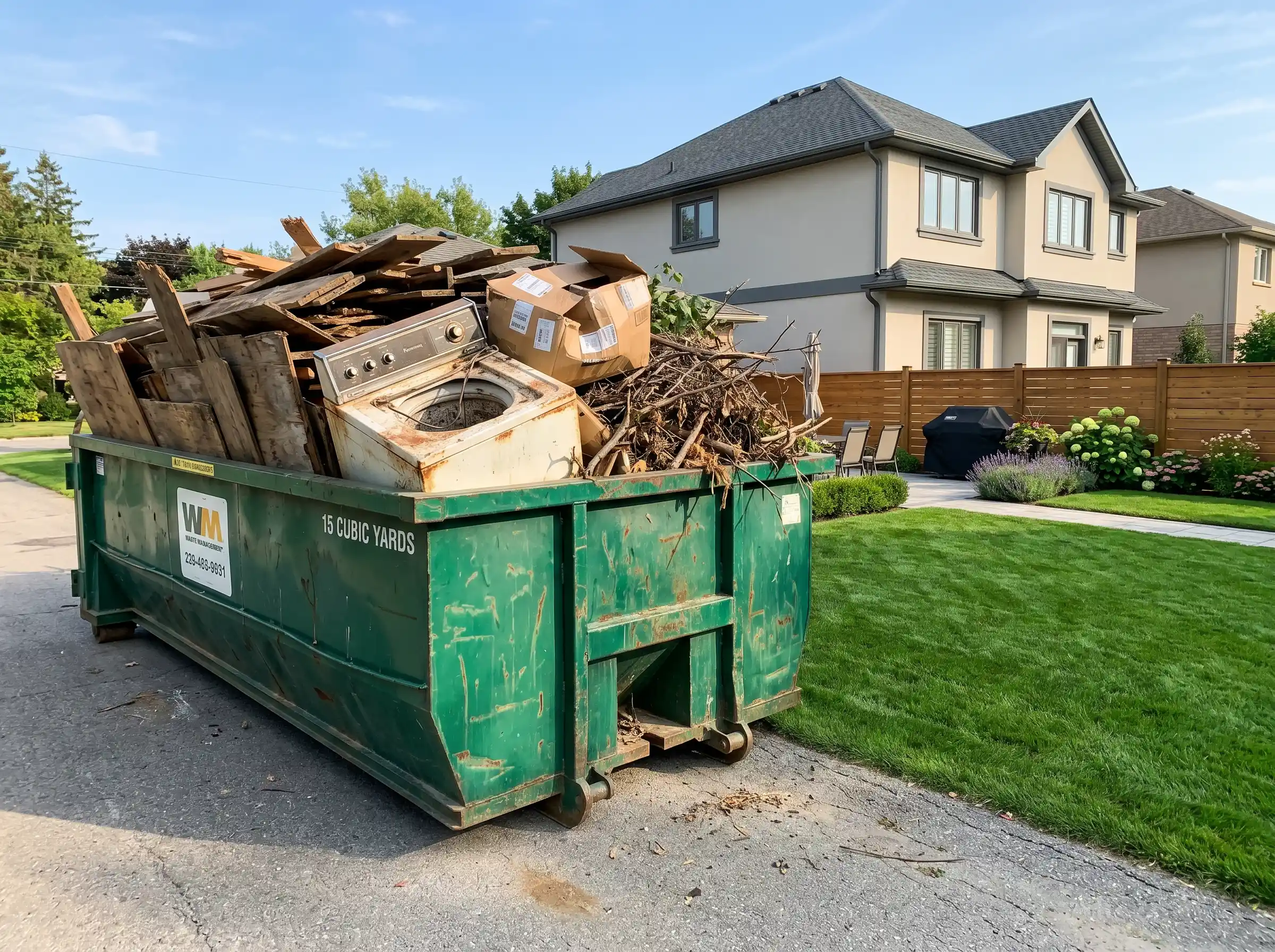 backyard_cleanup_with_filled_green_dumpster Junk Removal in Huntsville, AL