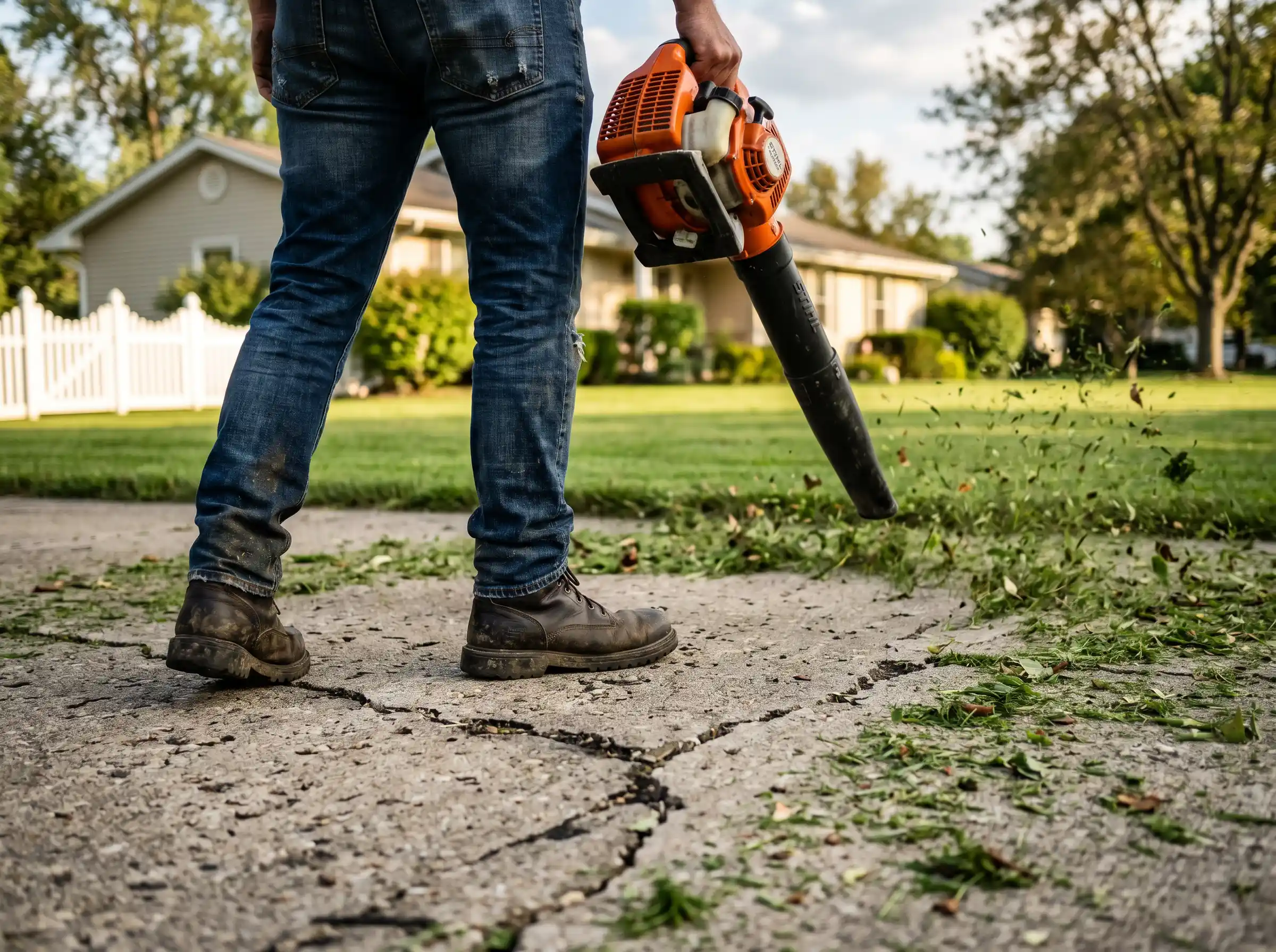 Clearing off the grass from the lawn care near me from King's Cut
