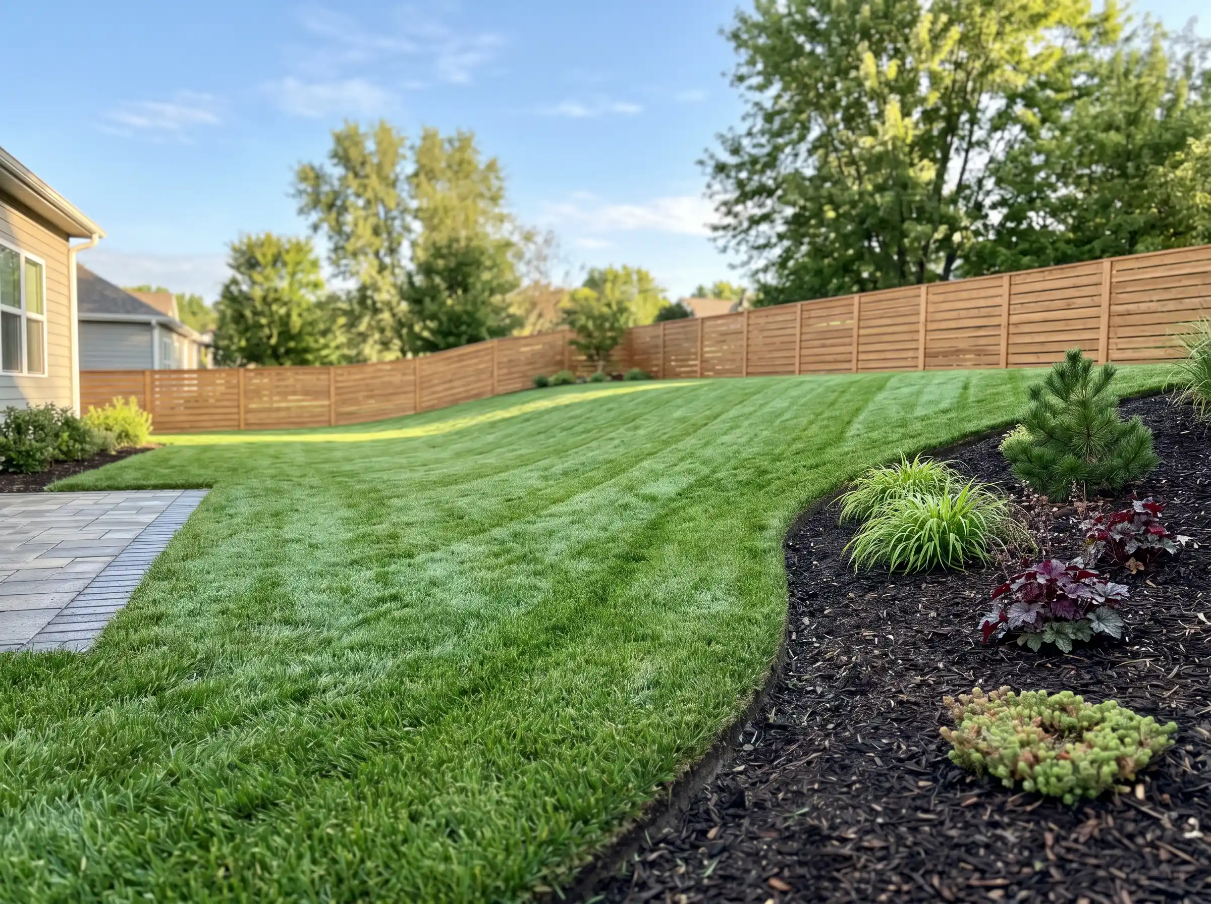 Professionally graded back yard in Madison, AL from King's Cut Landscaping