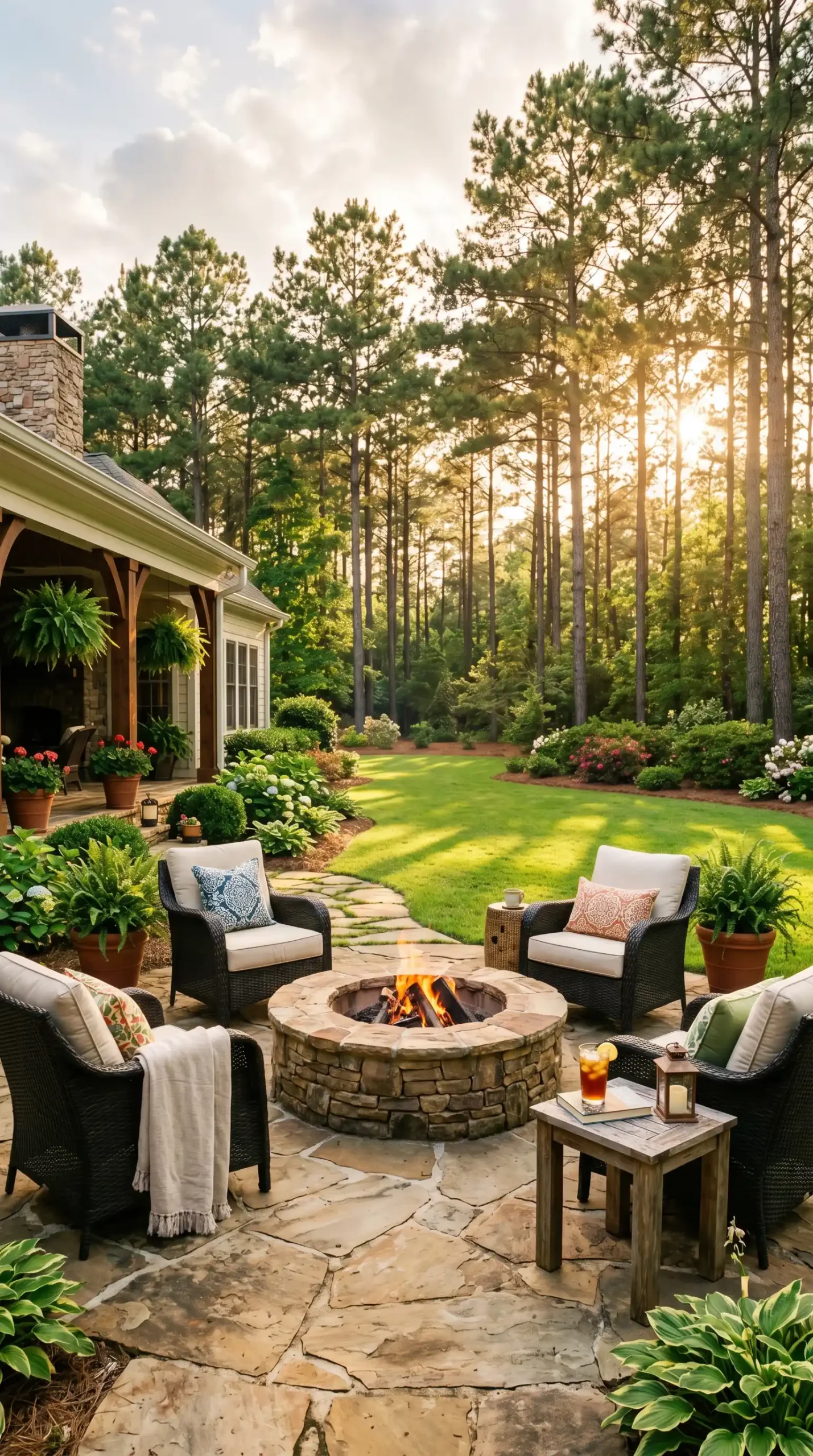 Hardscapes in Huntsville, AL showing Fire Pit and walkway from King's Cut Landscaping