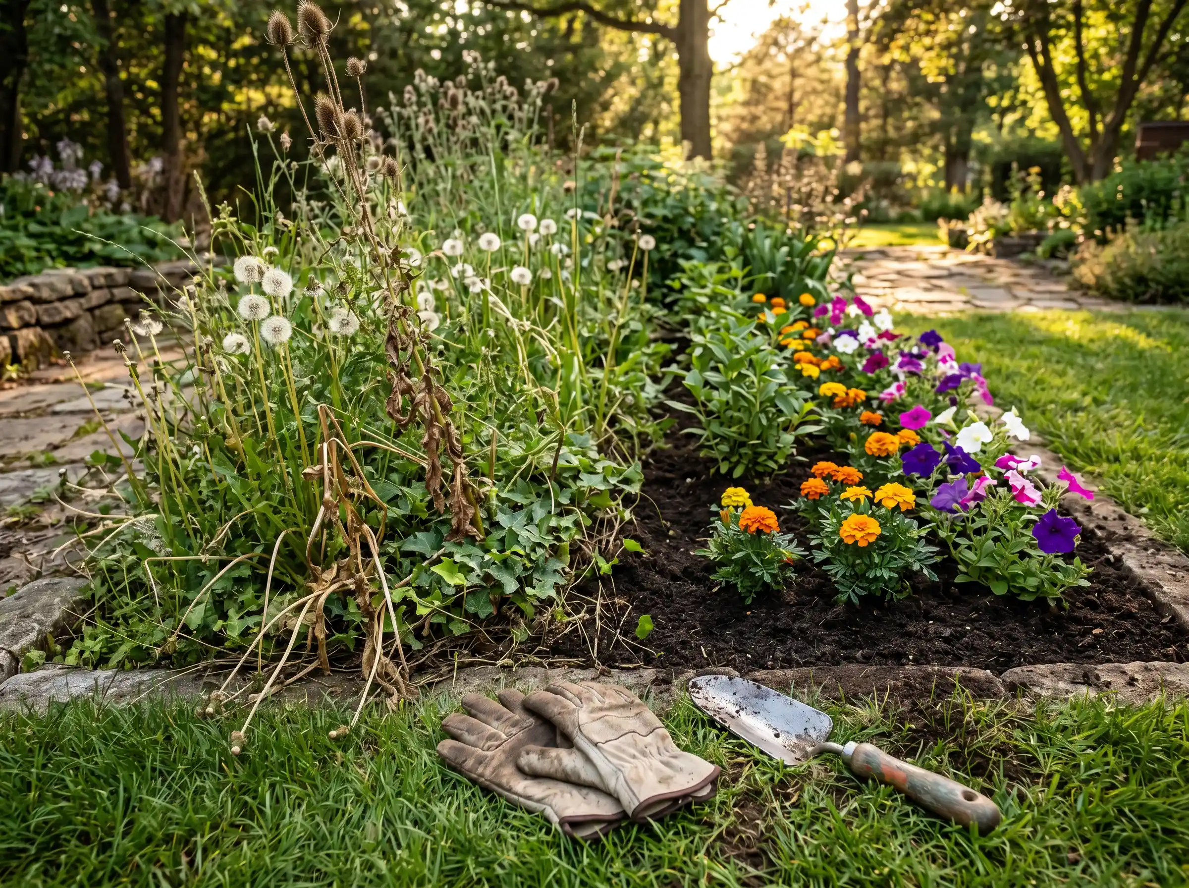 Clean up of overgrown flower bed near me